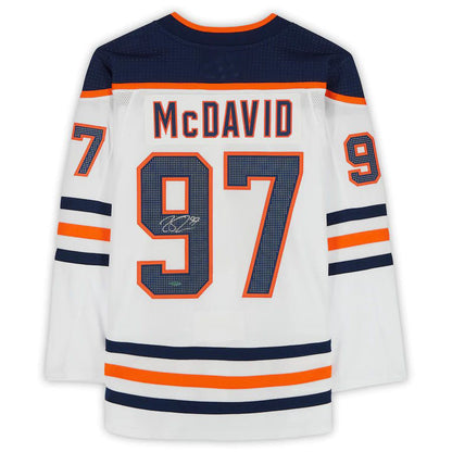 E.Oilers #97 Connor McDavid Fanatics Authentic Autographed Jersey Upper Deck White Stitched American Hockey Jerseys CustomName