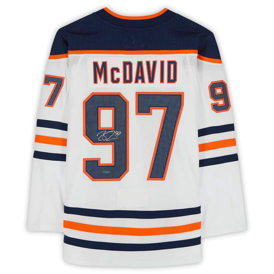 E.Oilers #97 Connor McDavid Fanatics Authentic Autographed Jersey Upper Deck White Stitched American Hockey Jerseys CustomName