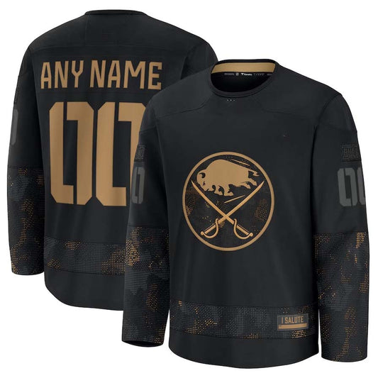 Custom B.Sabres Fanatics 2024 Military Appreciation Personalized Long Sleeve Practice Jersey - Black Stitched American Hockey Jerseys CustomName