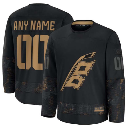 Custom C.Hurricanes Fanatics 2024 Military Appreciation Personalized Long Sleeve Practice Jersey - Black Stitched American Hockey Jerseys CustomName