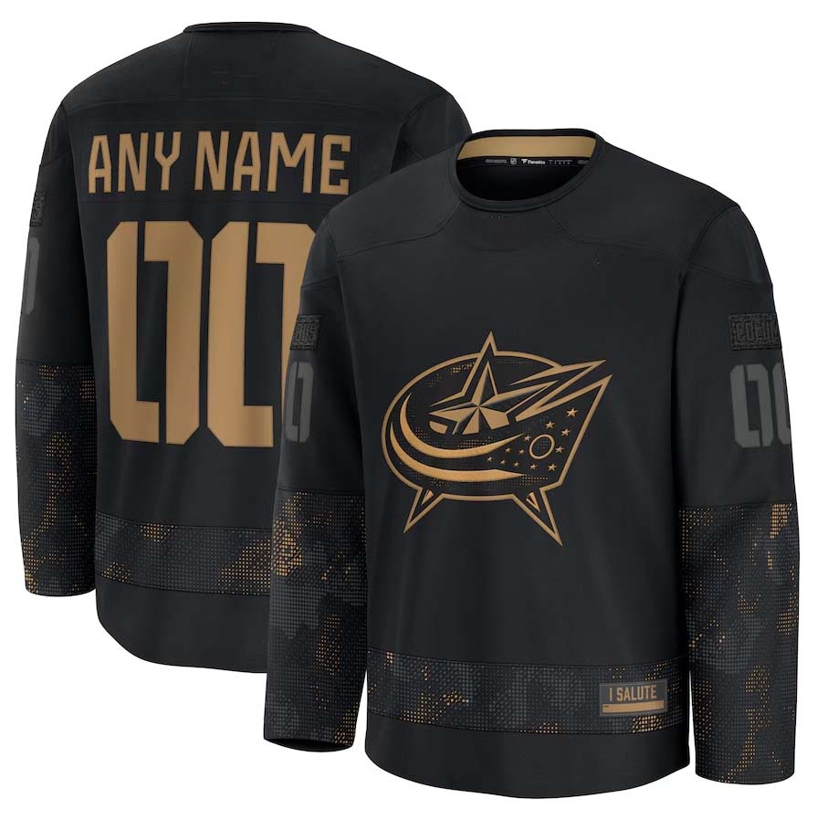 Custom C.Blue Jackets Fanatics 2024 Military Appreciation Personalized Long Sleeve Practice Jersey - Black Stitched American Hockey Jerseys CustomName