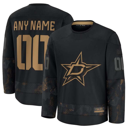 Custom D.Stars Fanatics Fanatics 2024 Military Appreciation Personalized Long Sleeve Practice Jersey - Black Stitched American Hockey Jerseys CustomName
