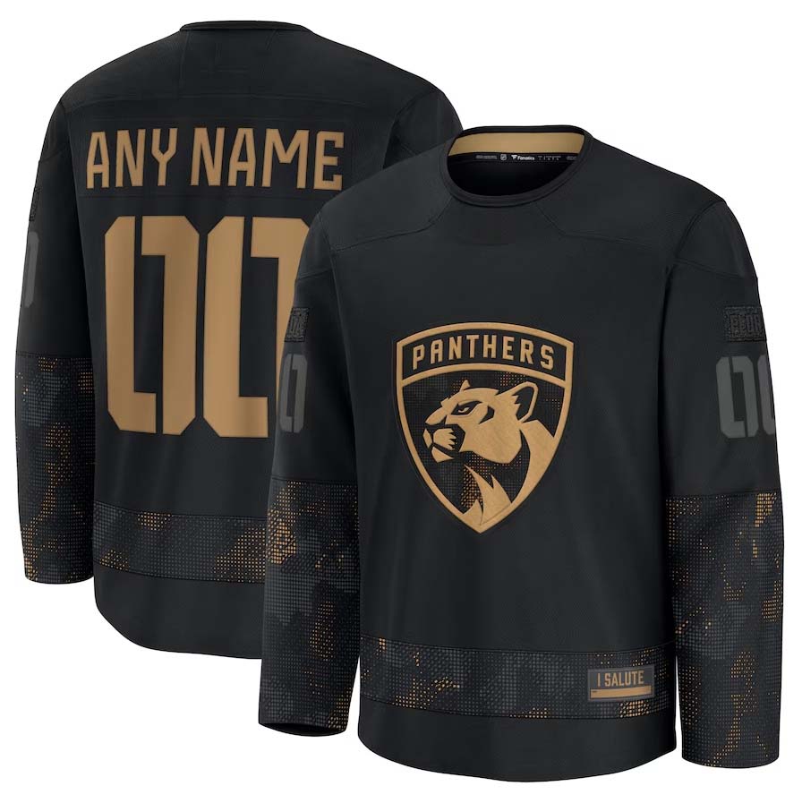Custom F.Panthers Fanatics 2024 Military Appreciation Personalized Long Sleeve Practice Jersey - Black Stitched American Hockey Jerseys CustomName