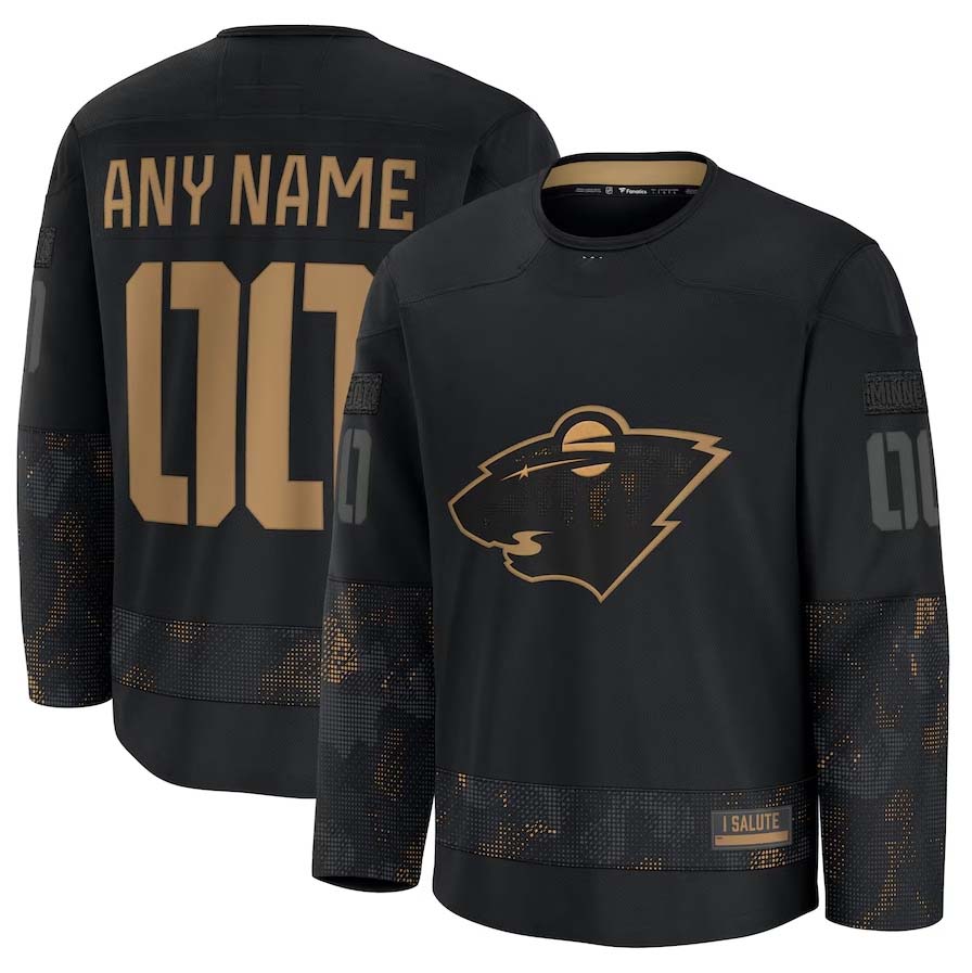Custom M.Wild Fanatics 2024 Military Appreciation Personalized Long Sleeve Practice Jersey - Black Stitched American Hockey Jerseys CustomName