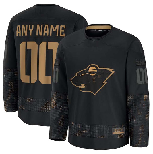 Custom M.Wild Fanatics 2024 Military Appreciation Personalized Long Sleeve Practice Jersey - Black Stitched American Hockey Jerseys CustomName