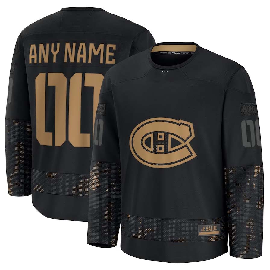 Custom M.Canadiens Fanatics 2024 Military Appreciation Personalized Long Sleeve Practice Jersey - Black Stitched American Hockey Jerseys CustomName