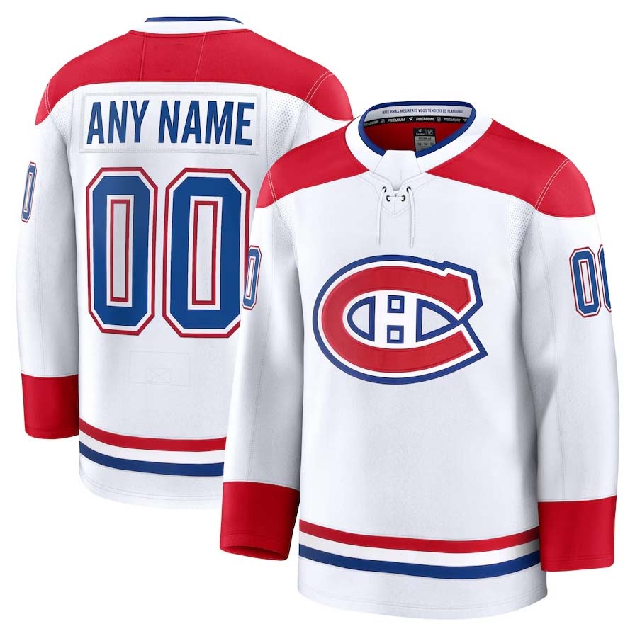Custom M.Canadiens Fanatics Away Premium Jersey - White Stitched American Hockey Jerseys CustomName