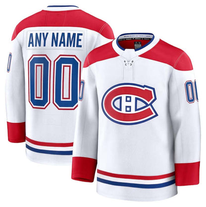 Custom M.Canadiens Fanatics Away Premium Jersey - White Stitched American Hockey Jerseys CustomName