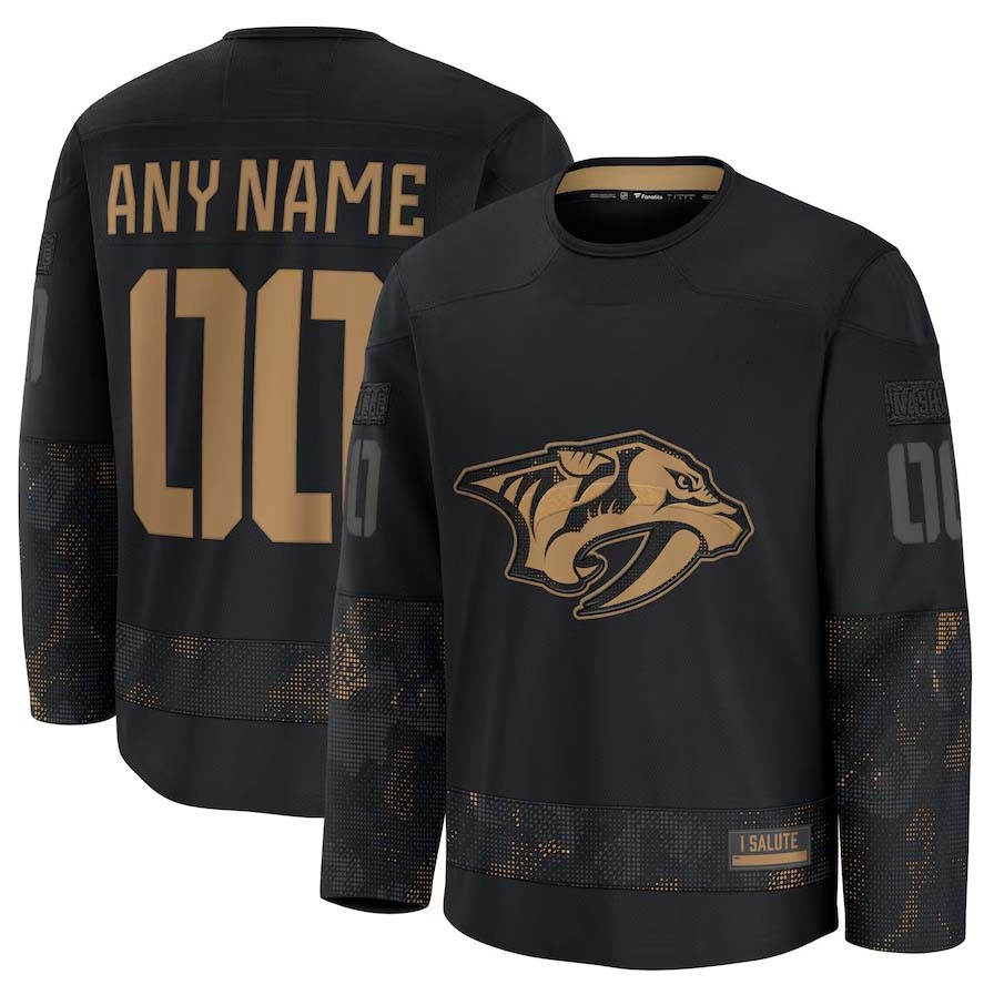 Custom N.Predators  Fanatics 2024 Military Appreciation Personalized Long Sleeve Practice Jersey - Black Stitched American Hockey Jerseys CustomName