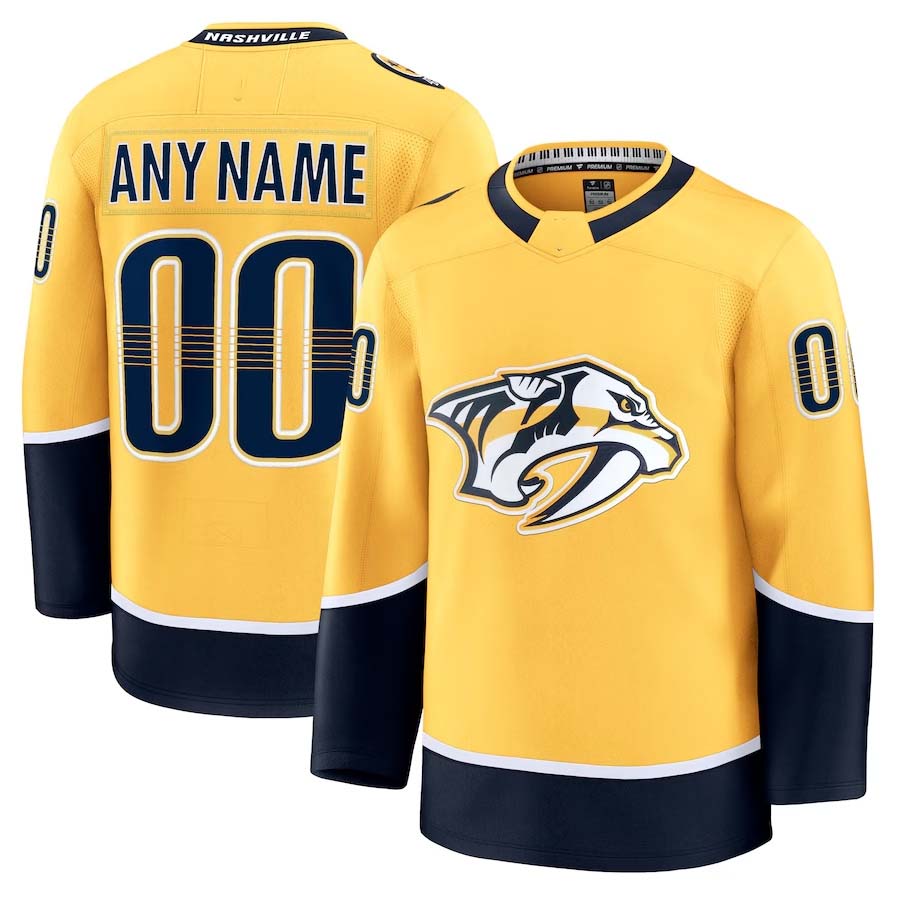 Custom N.Predators Fanatics Home Premium Jersey - Gold Stitched American Hockey Jerseys CustomName