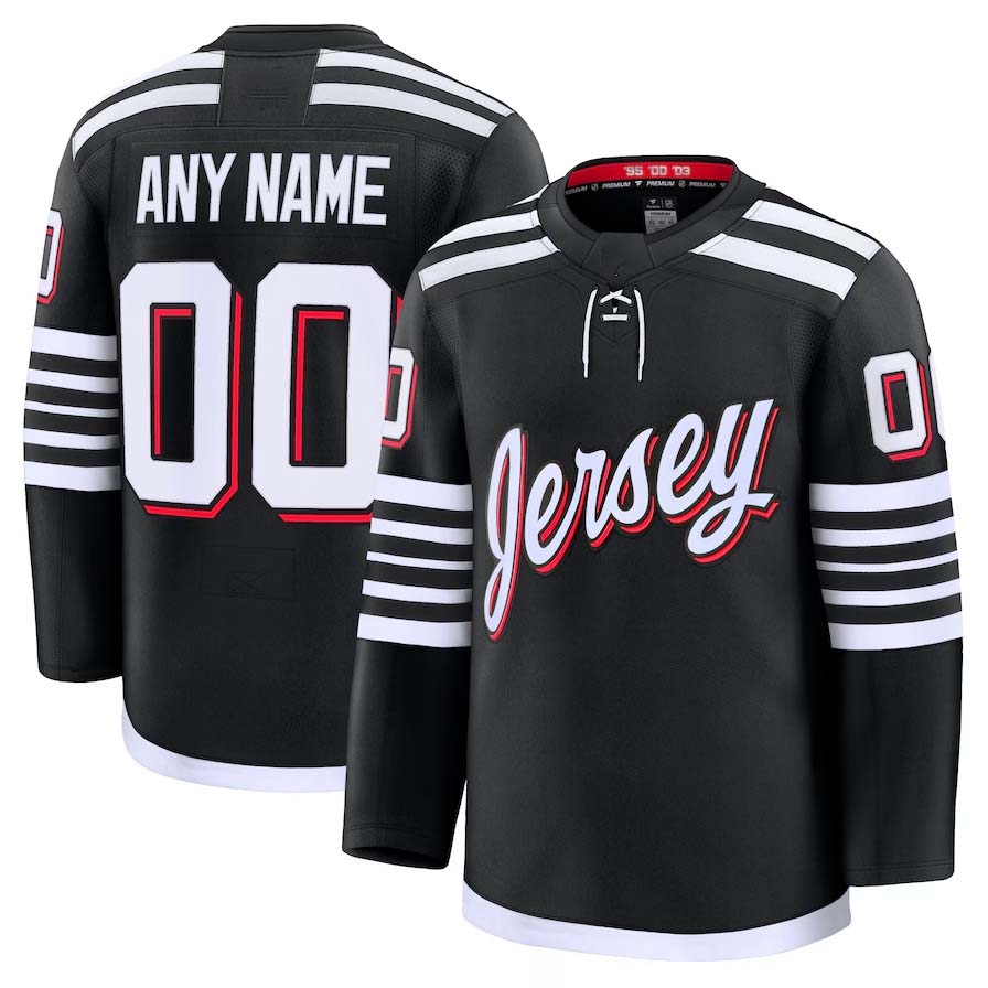 Custom NJ.Devils Fanatics Alternate Premium Jersey - Black Stitched American Hockey Jerseys CustomName