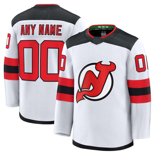 Custom NJ.Devils Fanatics Away Premium Jersey - White Stitched American Hockey Jerseys CustomName