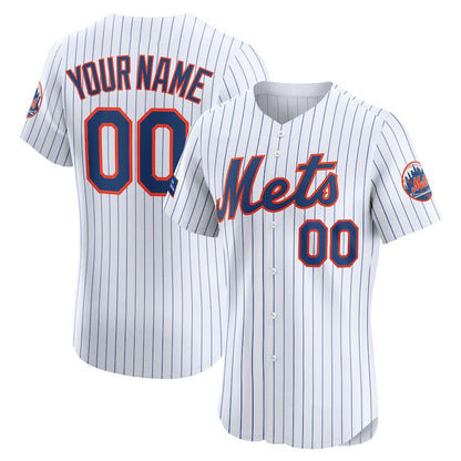 Custom New York Mets Home Elite Sponsor Patch Jersey ¨C White Stitched Baseball Jersey