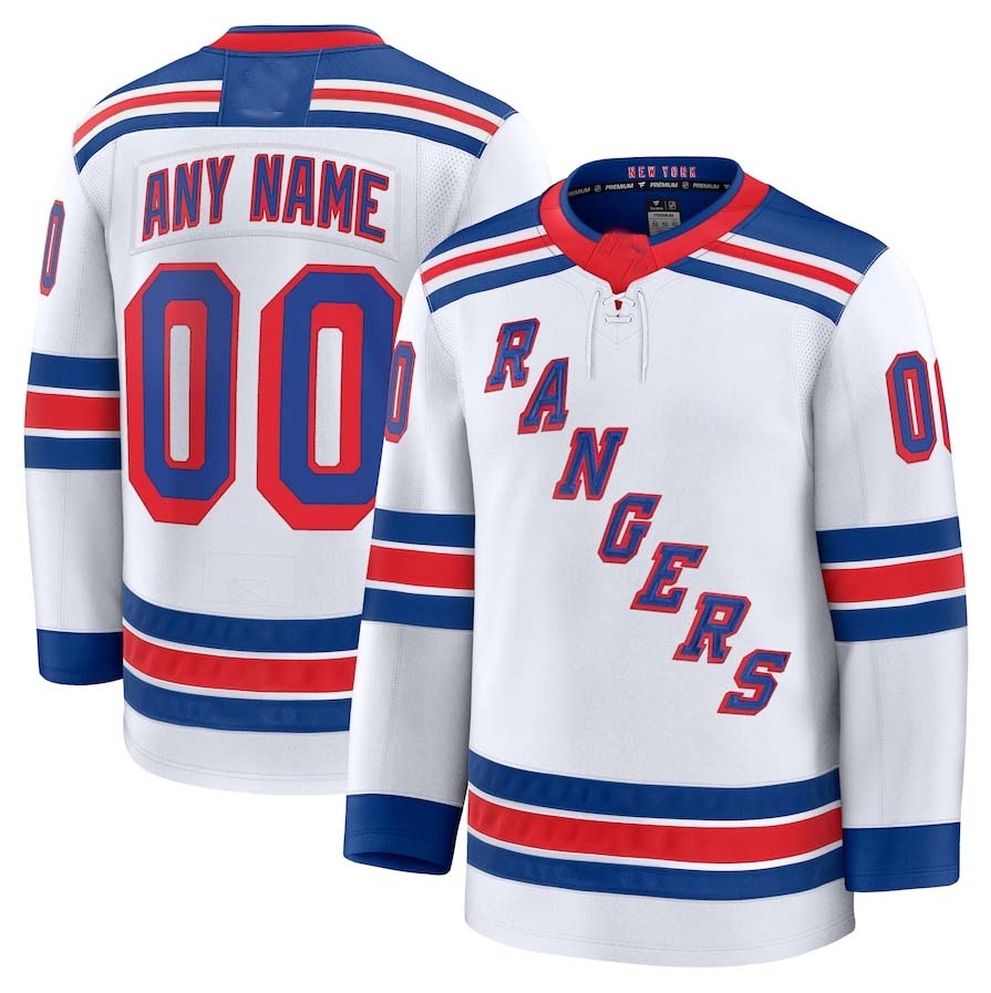 Custom NY.Rangers Fanatics Away Premium Jersey - White Stitched American Hockey Jerseys CustomName