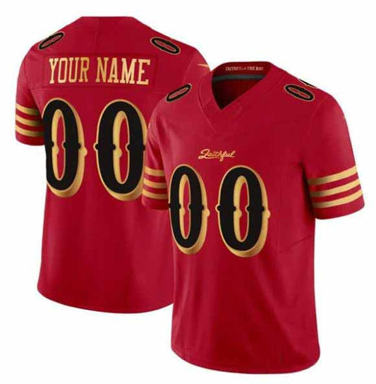 Custom SF.49ers Active Player Red Gold 2025 F.U.S.E. Rivalries Vapor Limited Football Stitched Jersey-CustomName