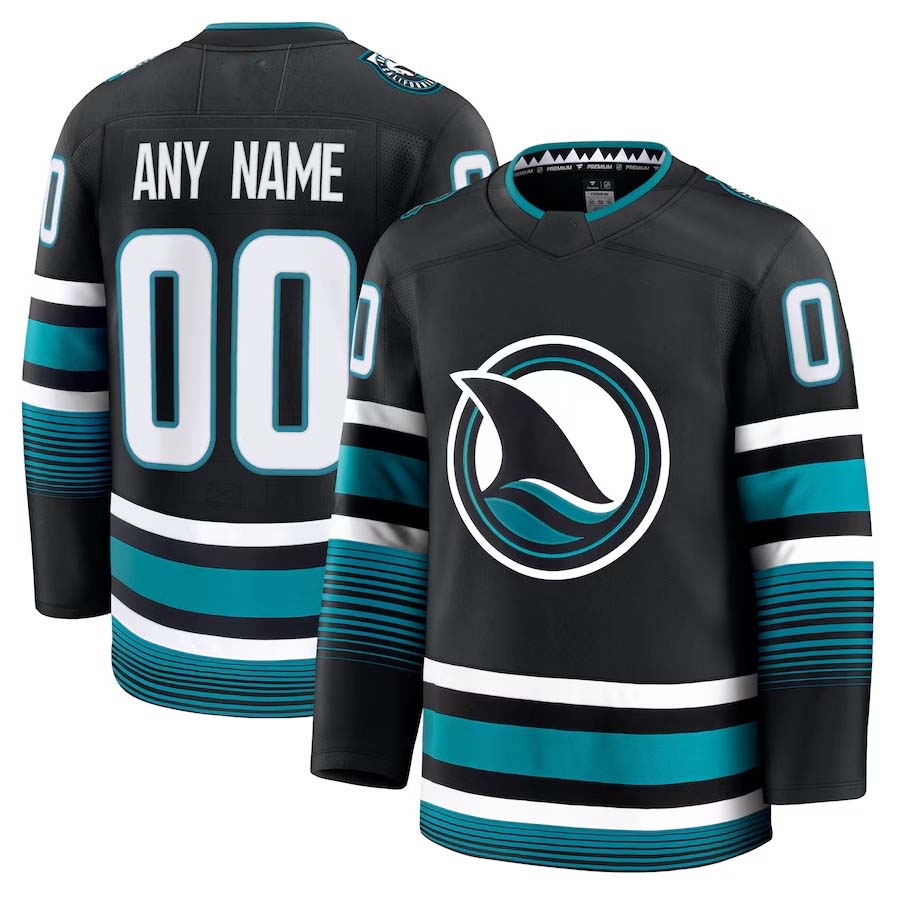 Custom SJ.Sharks Fanatics Alternate Premium Jersey - Black Stitched American Hockey Jerseys CustomName