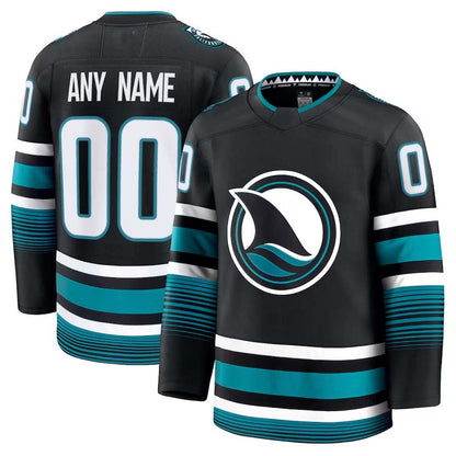 Custom SJ.Sharks Fanatics Alternate Premium Jersey - Black Stitched American Hockey Jerseys CustomName
