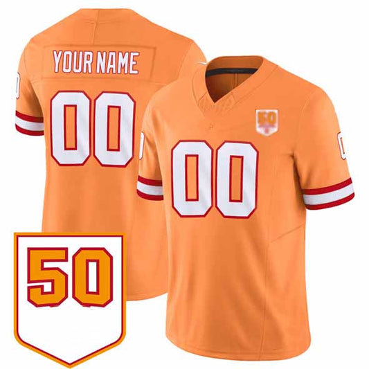 Custom TB.Buccaneers Active Player Orange 2025 F.U.S.E. 50th Anniversary Patch Vapor Limited Football Stitched Jersey