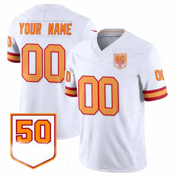 Custom TB.Buccaneers Active Player White 2025 F.U.S.E. 50th Anniversary Patch Vapor Limited Football Stitched Jersey