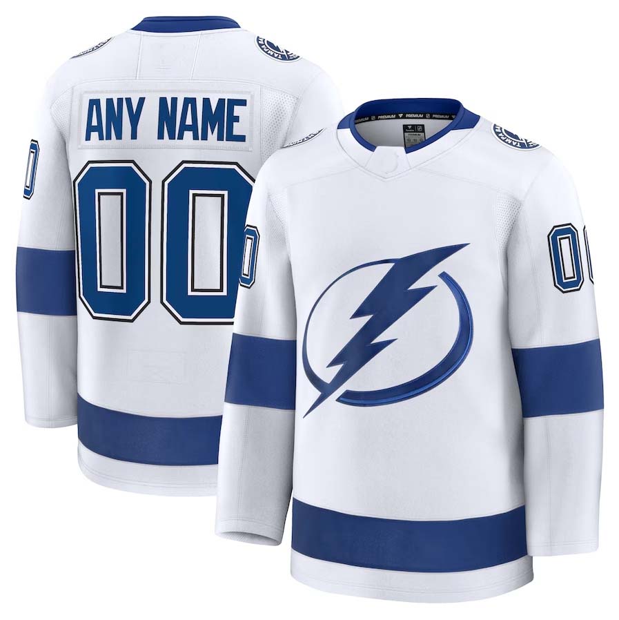 Custom TB.Lightning Fanatics Away Premium Jersey - White Stitched American Hockey Jerseys CustomName
