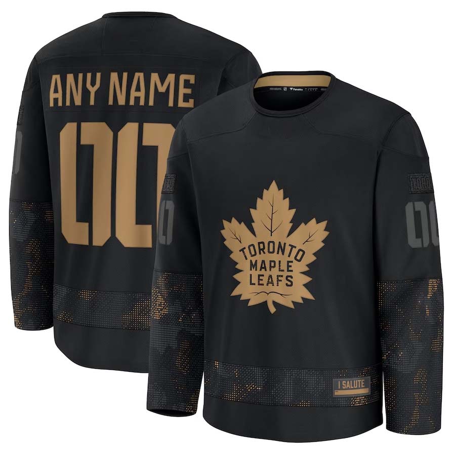 Custom T.Maple Leafs Fanatics 2024 Military Appreciation Personalized Long Sleeve Practice Jersey - Black Stitched American Hockey Jerseys CustomName