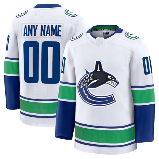 Custom V.Canucks Fanatics Away Premium Jersey - White Stitched American Hockey Jerseys CustomName