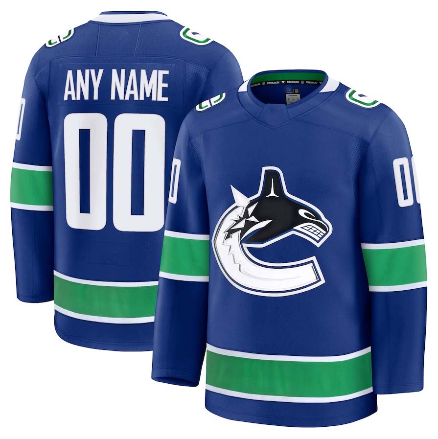 Custom V.Canucks Fanatics Home Premium Jersey - Blue Stitched American Hockey Jerseys CustomName
