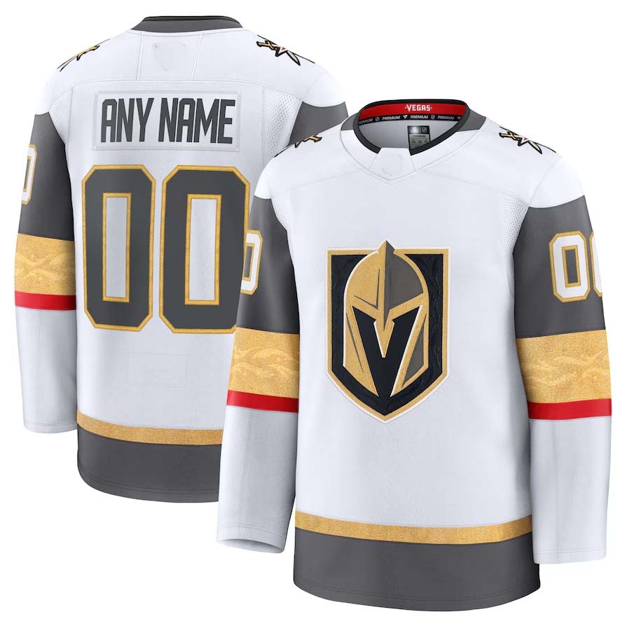 Custom V.Golden Knights Fanatics Away Premium Jersey - White Stitched American Hockey Jerseys CustomName