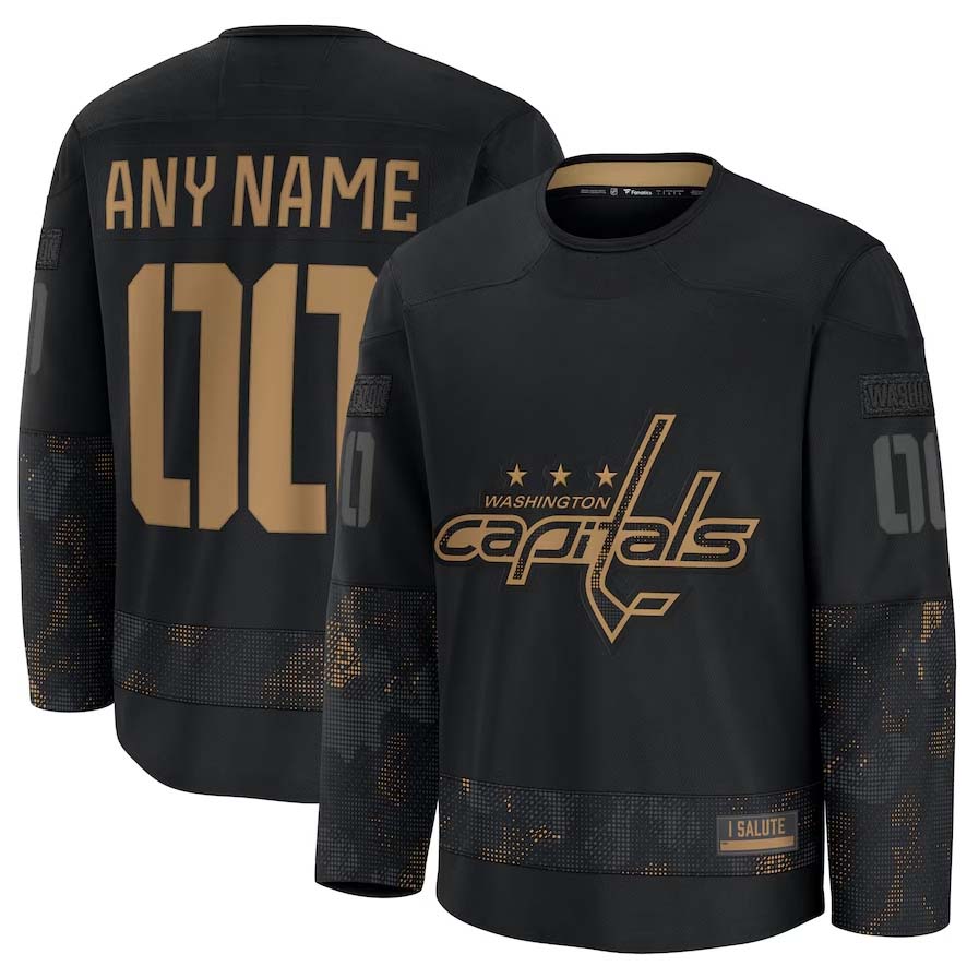 Custom W.Capitals Fanatics 2024 Military Appreciation Personalized Long Sleeve Practice Jersey - Black Stitched American Hockey Jerseys CustomName