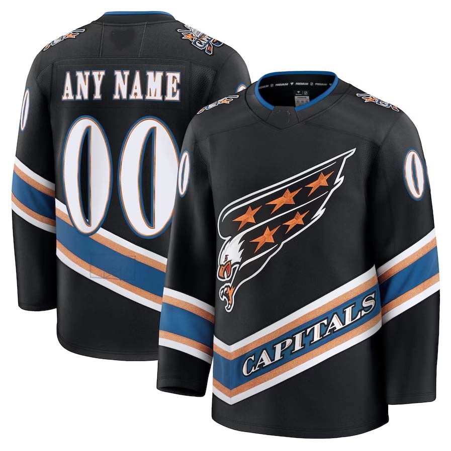 Custom W.Capitals Fanatics Alternate 50th Anniversary Premium Jersey - Black Stitched American Hockey Jerseys CustomName