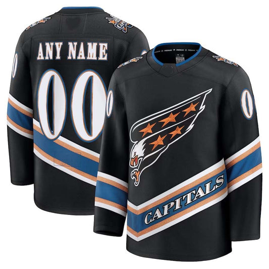 Custom W.Capitals Fanatics Alternate 50th Anniversary Premium Jersey - Black Stitched American Hockey Jerseys CustomName