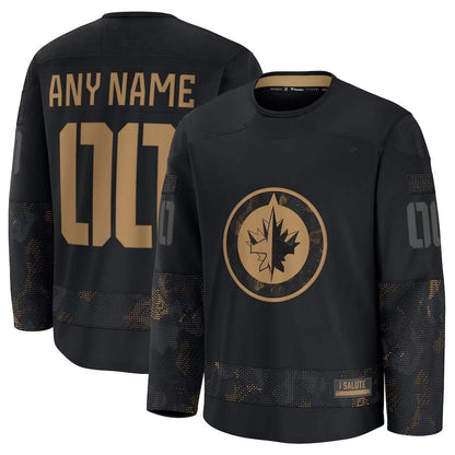 Custom W.Jets Fanatics 2024 Military Appreciation Personalized Long Sleeve Practice Jersey - Black Stitched American Hockey Jerseys CustomName