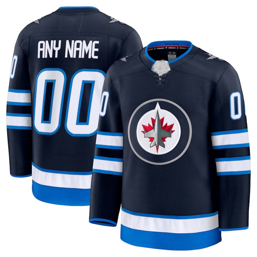 Custom W.Jets Fanatics Home Premium Jersey - Navy Stitched American Hockey Jerseys CustomName