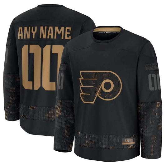 Custom P.Flyers Fanatics 2024 Military Appreciation Personalized Long Sleeve Practice Jersey - Black Stitched American Hockey Jerseys CustomName