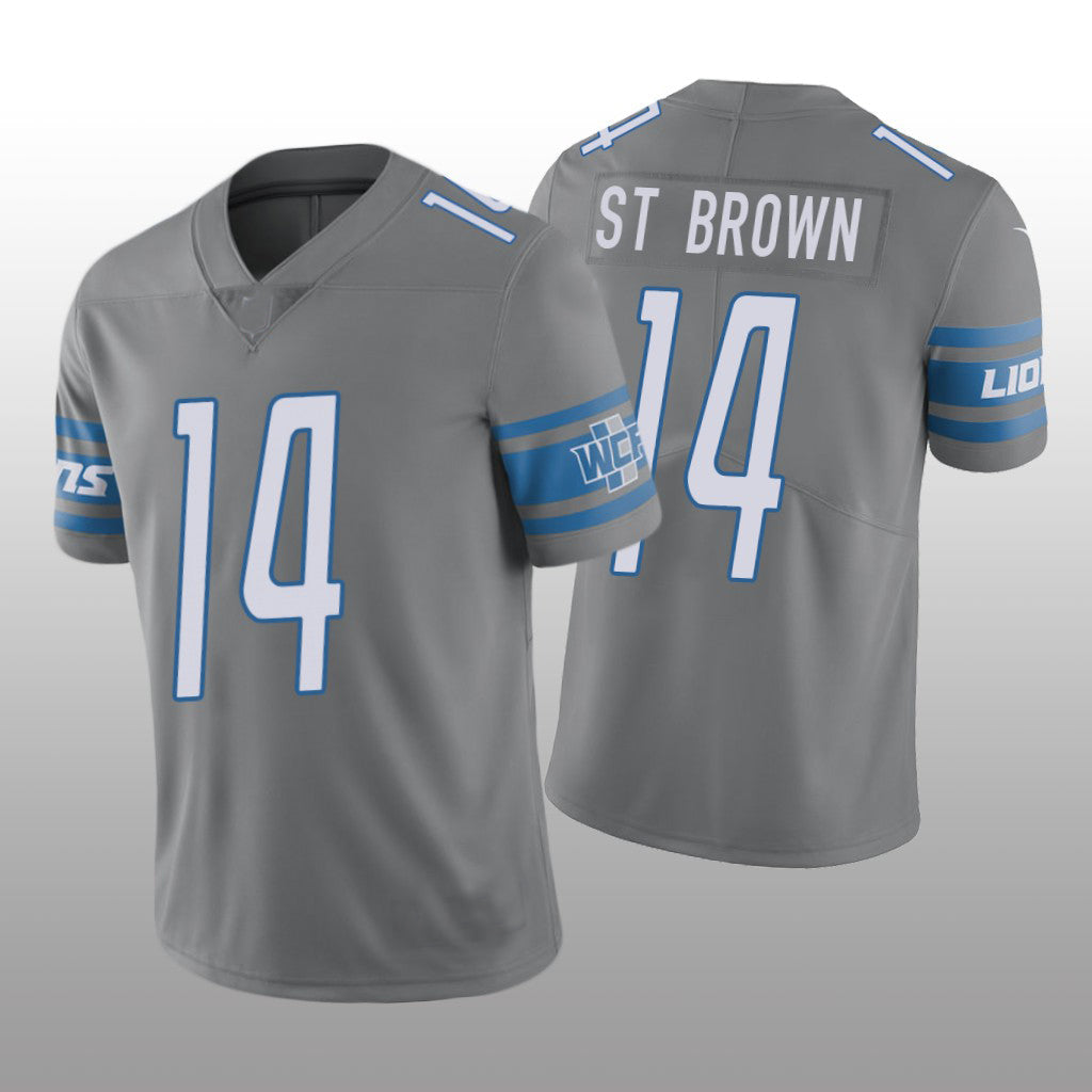 D.Lions NO. 14 Amon-Ra St. Brown Silver Vapor Limited Jersey Stitched American Football Jerseys