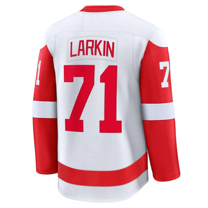D.Red Wings #71 Dylan Larkin Fanatics Away Premium Jersey - White Stitched American Hockey Jerseys CustomName