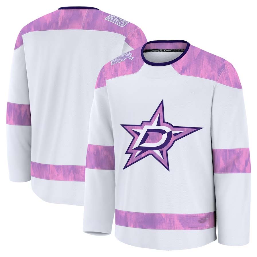 D.Stars Fanatics 2024 Hockey Fights Cancer Practice Jersey - White Stitched American Hockey Jerseys CustomName