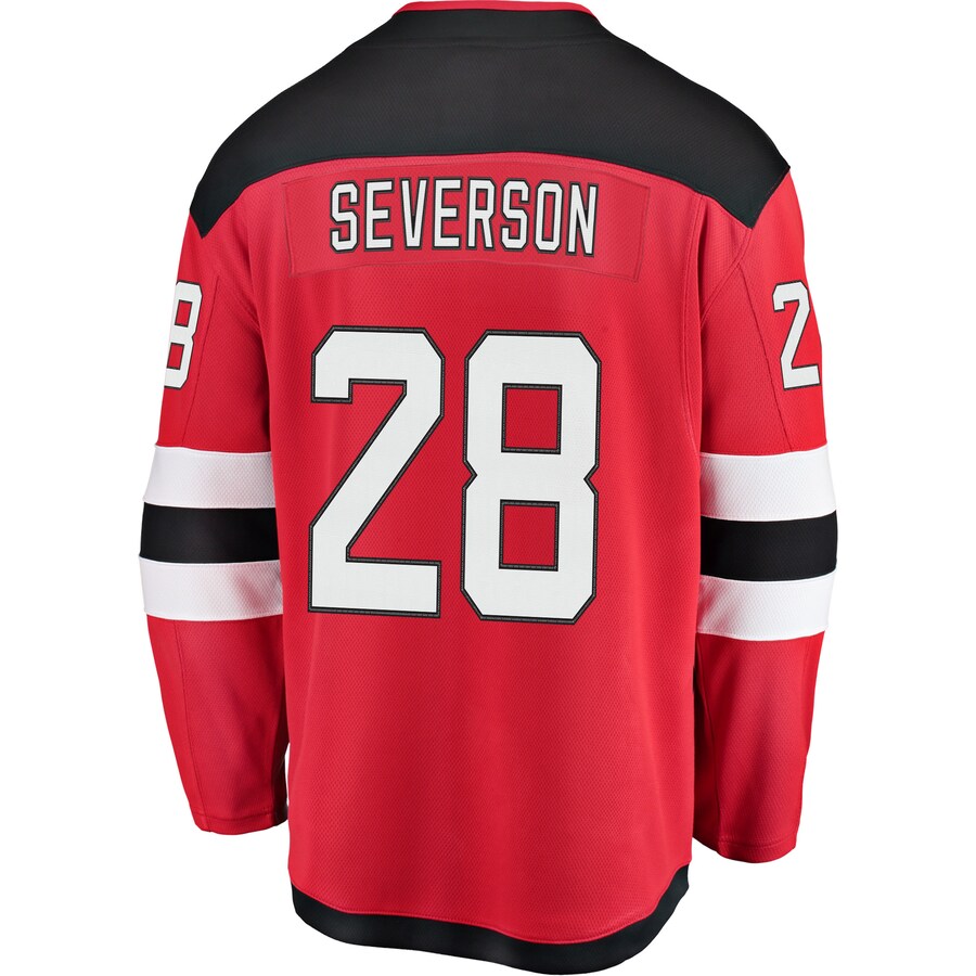 NJ.Devils #28 Damon Severson Fanatics Branded Home Breakaway Player Jersey Red Stitched American Hockey Jerseys CustomName