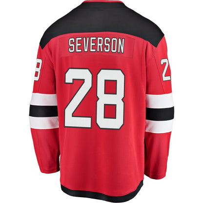 NJ.Devils #28 Damon Severson Fanatics Branded Home Breakaway Player Jersey Red Stitched American Hockey Jerseys CustomName