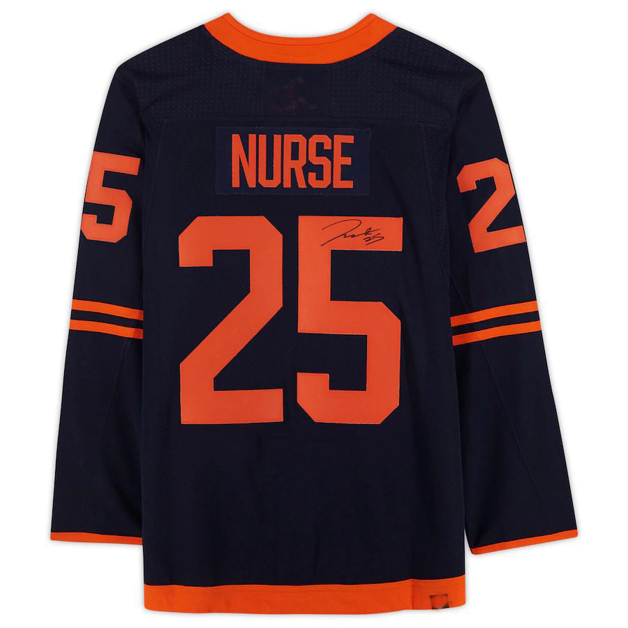 E.Oilers #25 Darnell Nurse Fanatics Authentic Autographed Alternate Jersey Navy Stitched American Hockey Jerseys CustomName