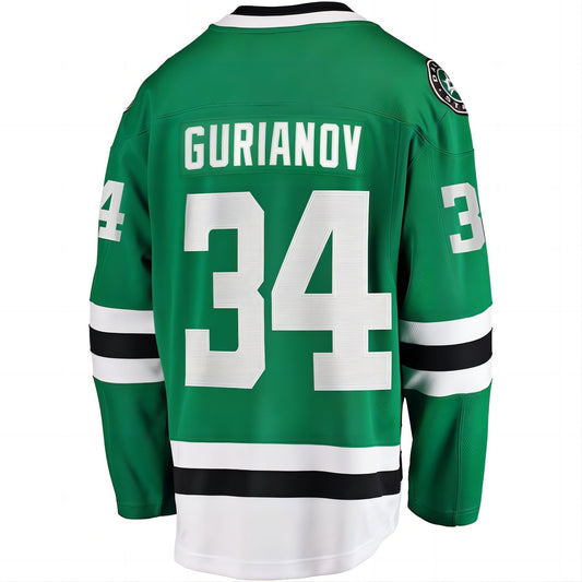 D.Stars #34 Denis Gurianov Fanatics Branded Breakaway Player Jersey Kelly Green Stitched American Hockey Jerseys CustomName