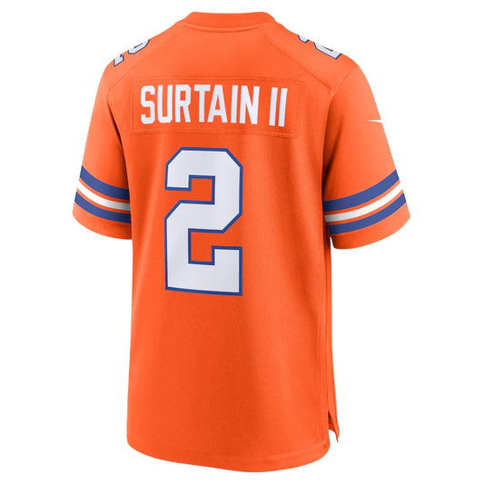D.Broncos #2 Patrick Surtain II Orange Mile High Collection 1977 Throwback Player Game Football Jerseys