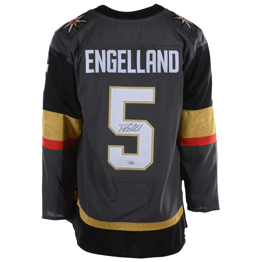 V.Golden Knights #5 Deryk Engelland Fanatics Authentic Autographed Black Gray Stitched American Hockey Jerseys CustomName