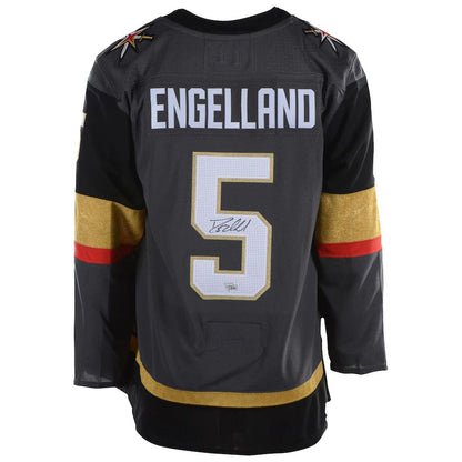 V.Golden Knights #5 Deryk Engelland Fanatics Authentic Autographed Black Gray Stitched American Hockey Jerseys CustomName