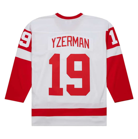 D.Red Wings #19 Steve Yzerman Mitchell & Ness 1983-84 Blue Line Player Jersey - White American Hockey Jerseys CustomName