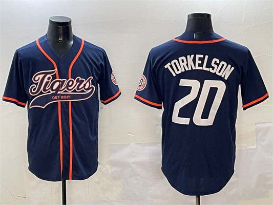 Detroit Tigers #20 Spencer Torkelson Navy With Patch Cool Base Stitched Baseball Jersey