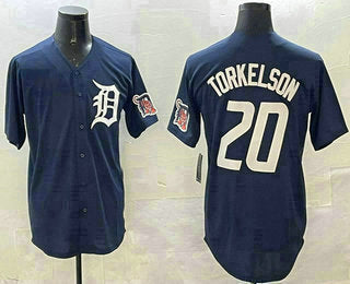 Detroit Tigers #20 Spencer Torkelson Navy With Patch Cool Base Stitched Baseball Jerseys