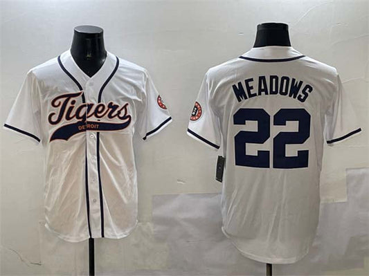 Detroit Tigers #22 Parker Meadows White With Patch Cool Base Stitched Baseball Jersey
