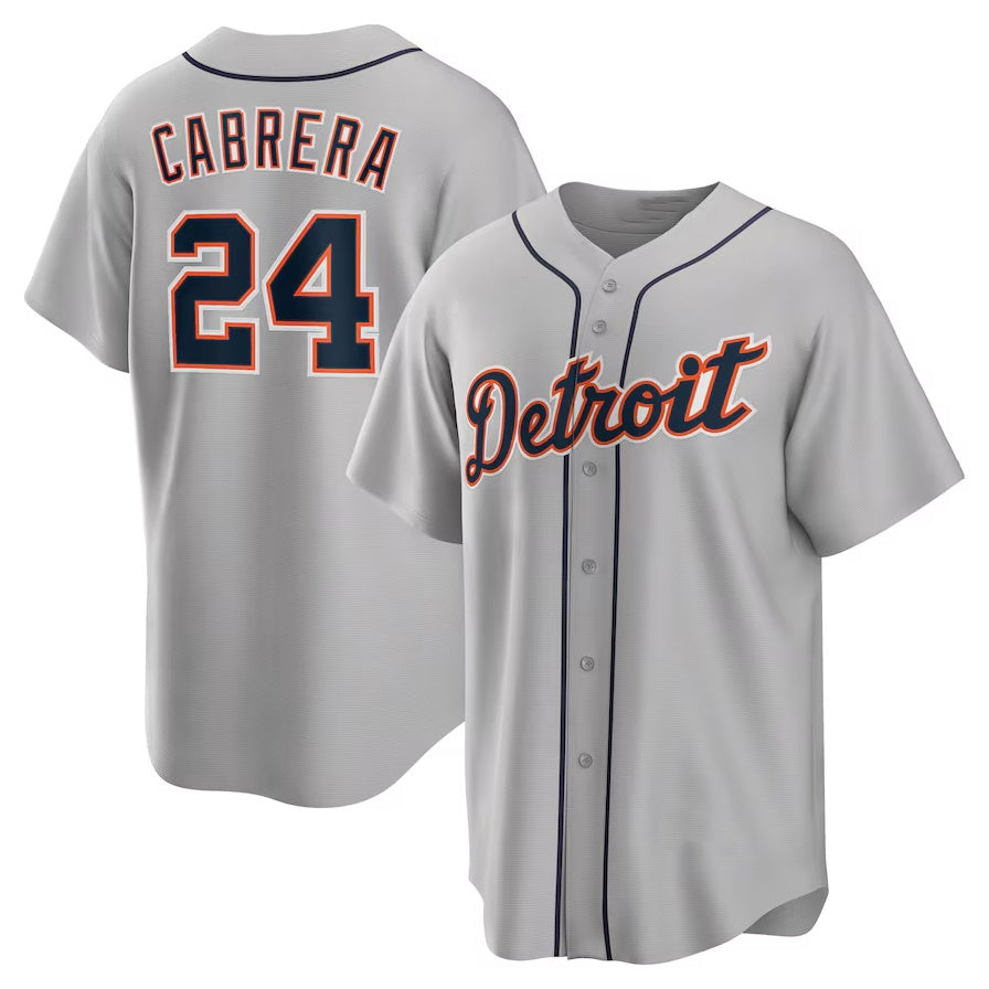 Detroit Tigers #24 Miguel Cabrera Road Replica Player Name Jersey - Gray Stitched Baseball Jersey