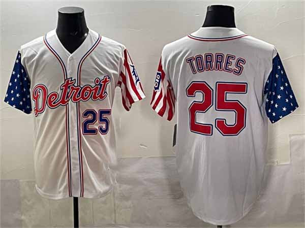 Detroit Tigers #25 Gleyber Torres White 2025 Memorial Day Vapor Premier Limited Stitched Baseball Jersey